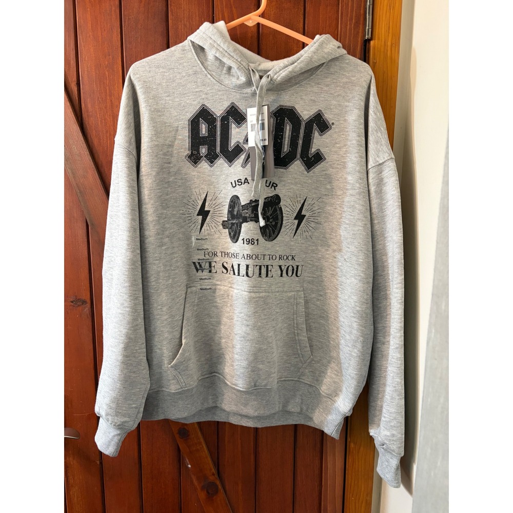 AC/DC For Those About To Rock Graphic Hoodie Gray The Vinyl Icons USA Tour‎ M